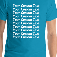 Thumbnail for Personalized All Over Text T-Shirt - Aqua - Your Custom Text - Shirt Close-Up View