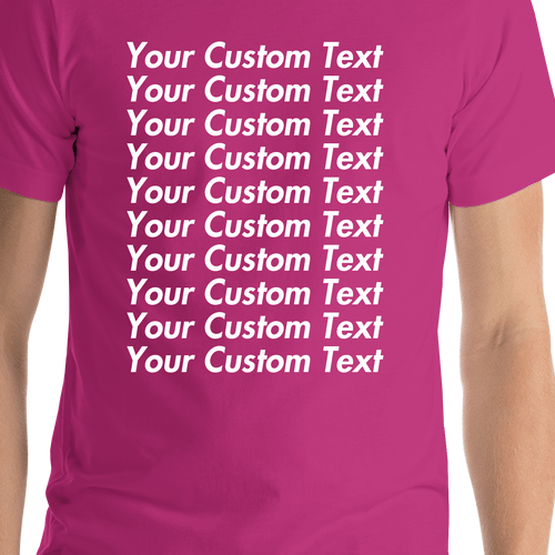 Personalized All Over Text T-Shirt - Berry - Your Custom Text - Shirt Close-Up View
