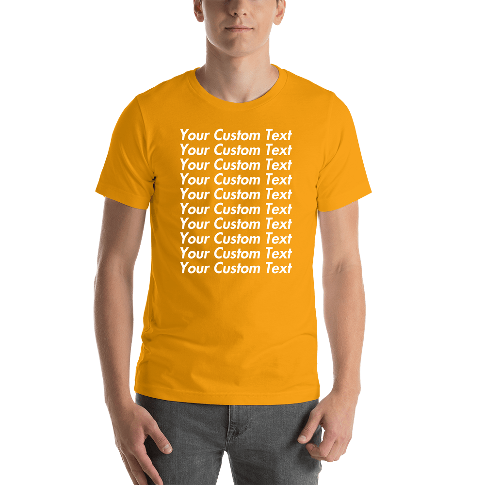 Personalized All Over Text T-Shirt - Gold - Your Custom Text - Shirt View