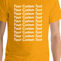 Thumbnail for Personalized All Over Text T-Shirt - Gold - Your Custom Text - Shirt Close-Up View