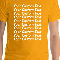 Thumbnail for Personalized All Over Text T-Shirt - Gold - Your Custom Text - Shirt Close-Up View