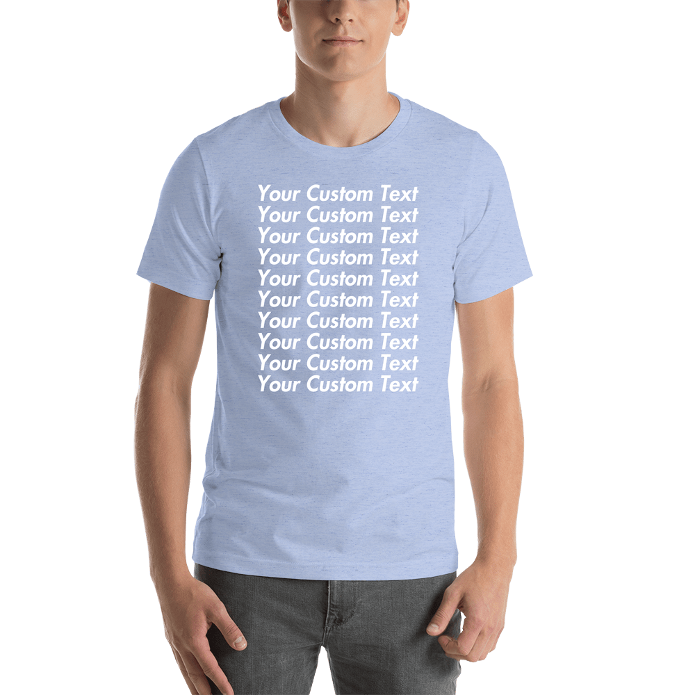 Personalized All Over Text T-Shirt - Heather Blue - Your Custom Text - Shirt View