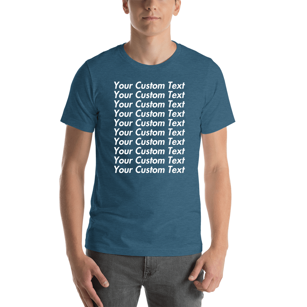 Personalized All Over Text T-Shirt - Heather Deep Teal - Your Custom Text - Shirt View