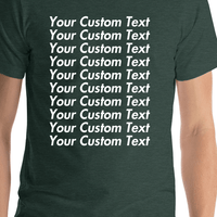 Thumbnail for Personalized All Over Text T-Shirt - Heather Forest - Your Custom Text - Shirt Close-Up View