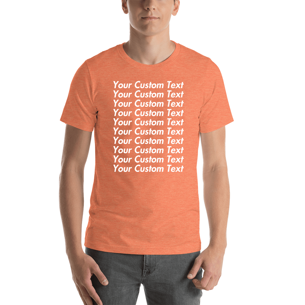 Personalized All Over Text T-Shirt - Heather Orange - Your Custom Text - Shirt View