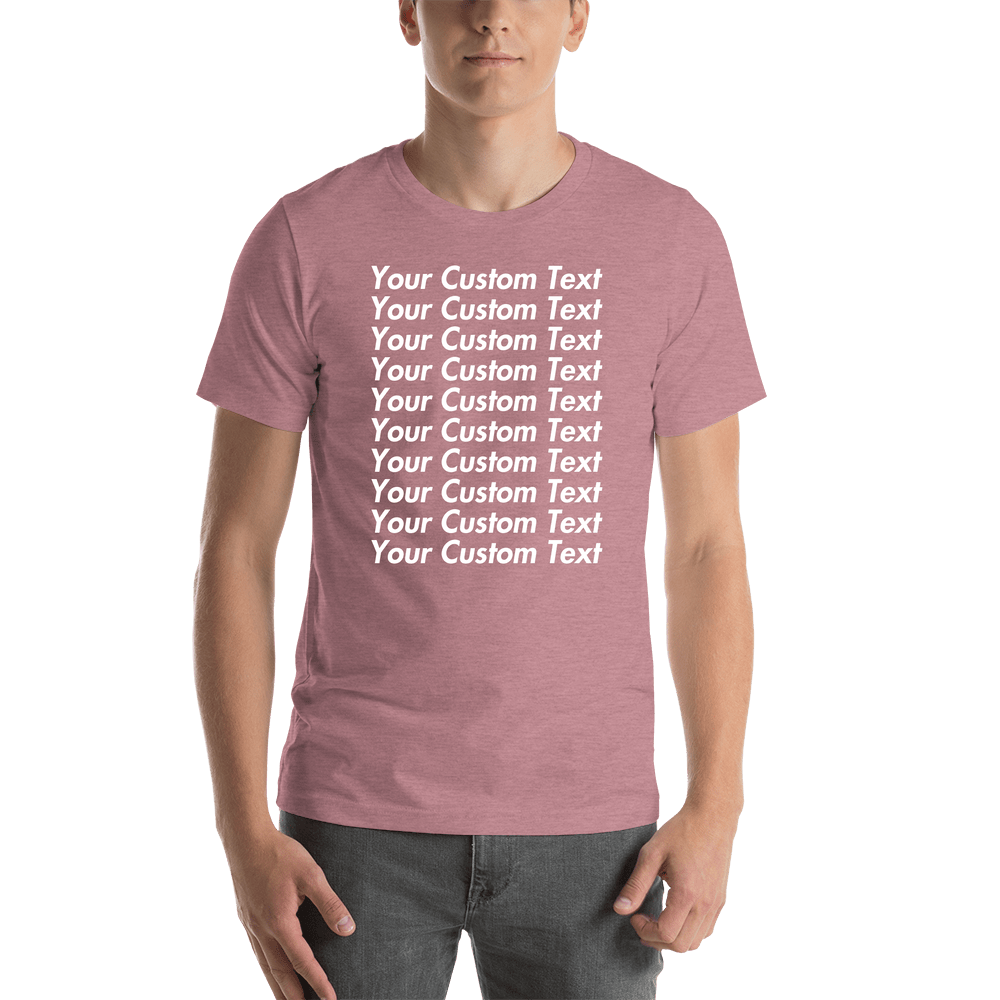 Personalized All Over Text T-Shirt - Heather Orchid - Your Custom Text - Shirt View