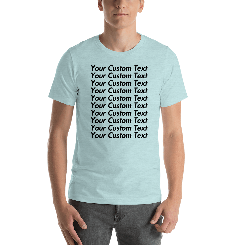 Personalized All Over Text T-Shirt - Heather Prism Ice Blue - Your Custom Text - Shirt View