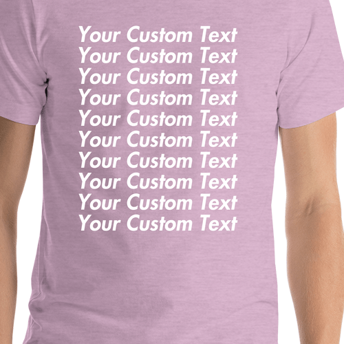 Personalized All Over Text T-Shirt - Heather Prism Lilac - Your Custom Text - Shirt Close-Up View