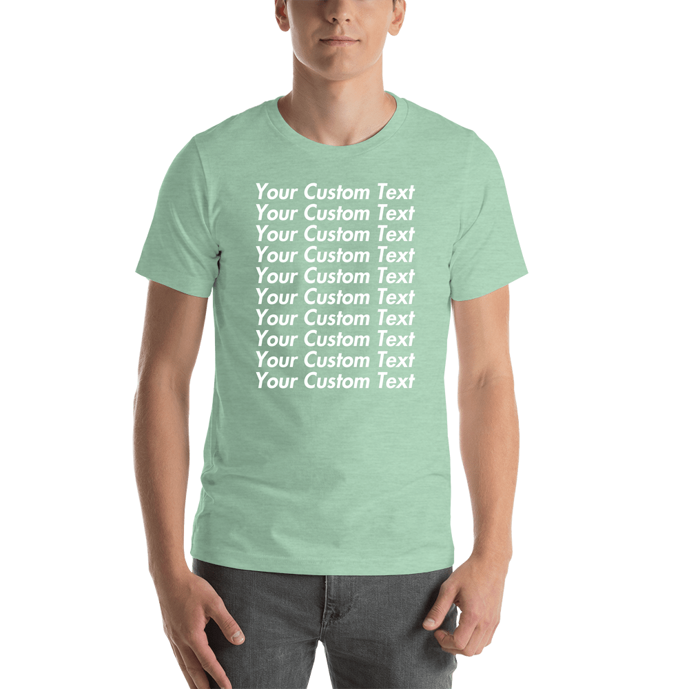 Personalized All Over Text T-Shirt - Heather Prism Mint - Your Custom Text - Shirt View