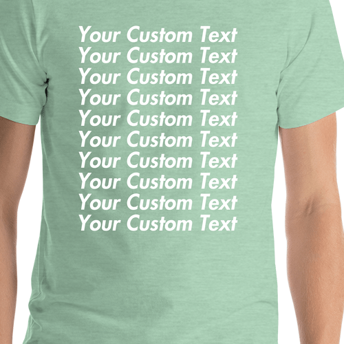 Personalized All Over Text T-Shirt - Heather Prism Mint - Your Custom Text - Shirt Close-Up View