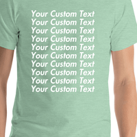 Thumbnail for Personalized All Over Text T-Shirt - Heather Prism Mint - Your Custom Text - Shirt Close-Up View