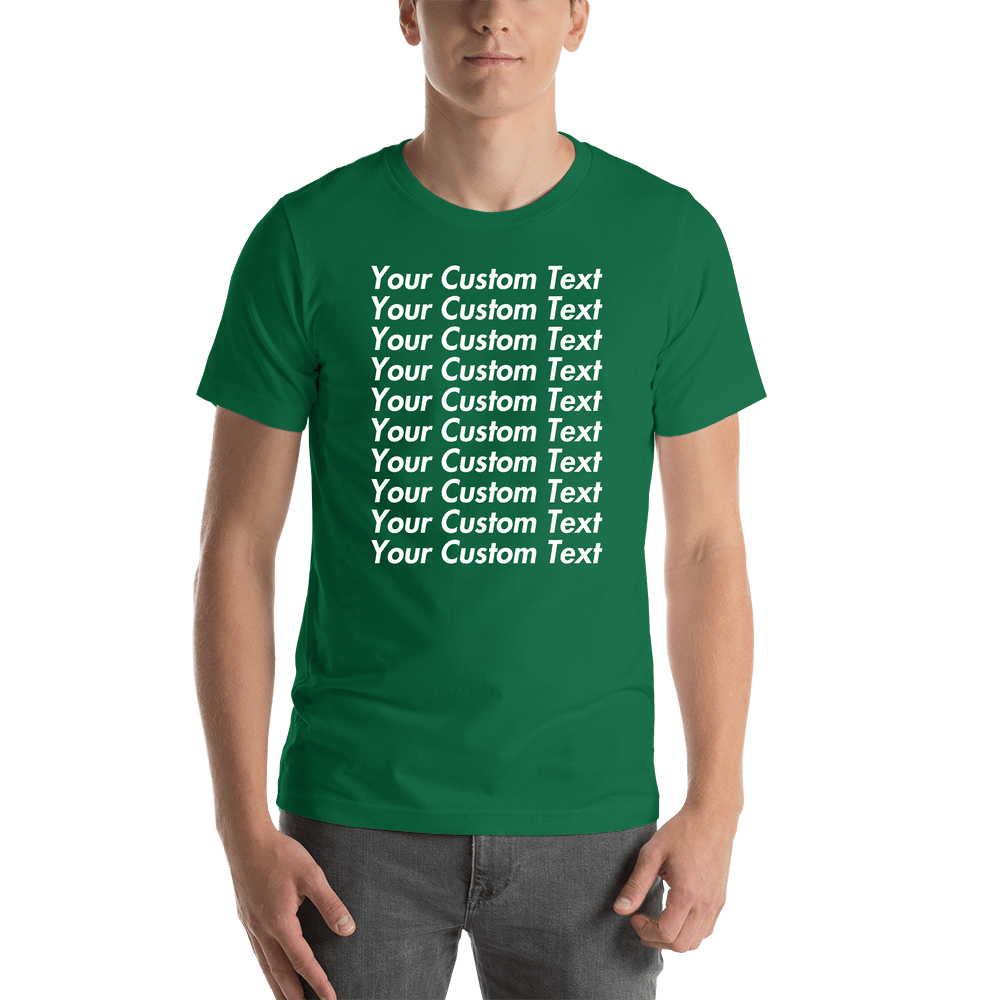 Personalized All Over Text T-Shirt - Kelly Green - Your Custom Text - Shirt View