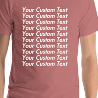 Thumbnail for Personalized All Over Text T-Shirt - Mauve - Your Custom Text - Shirt Close-Up View