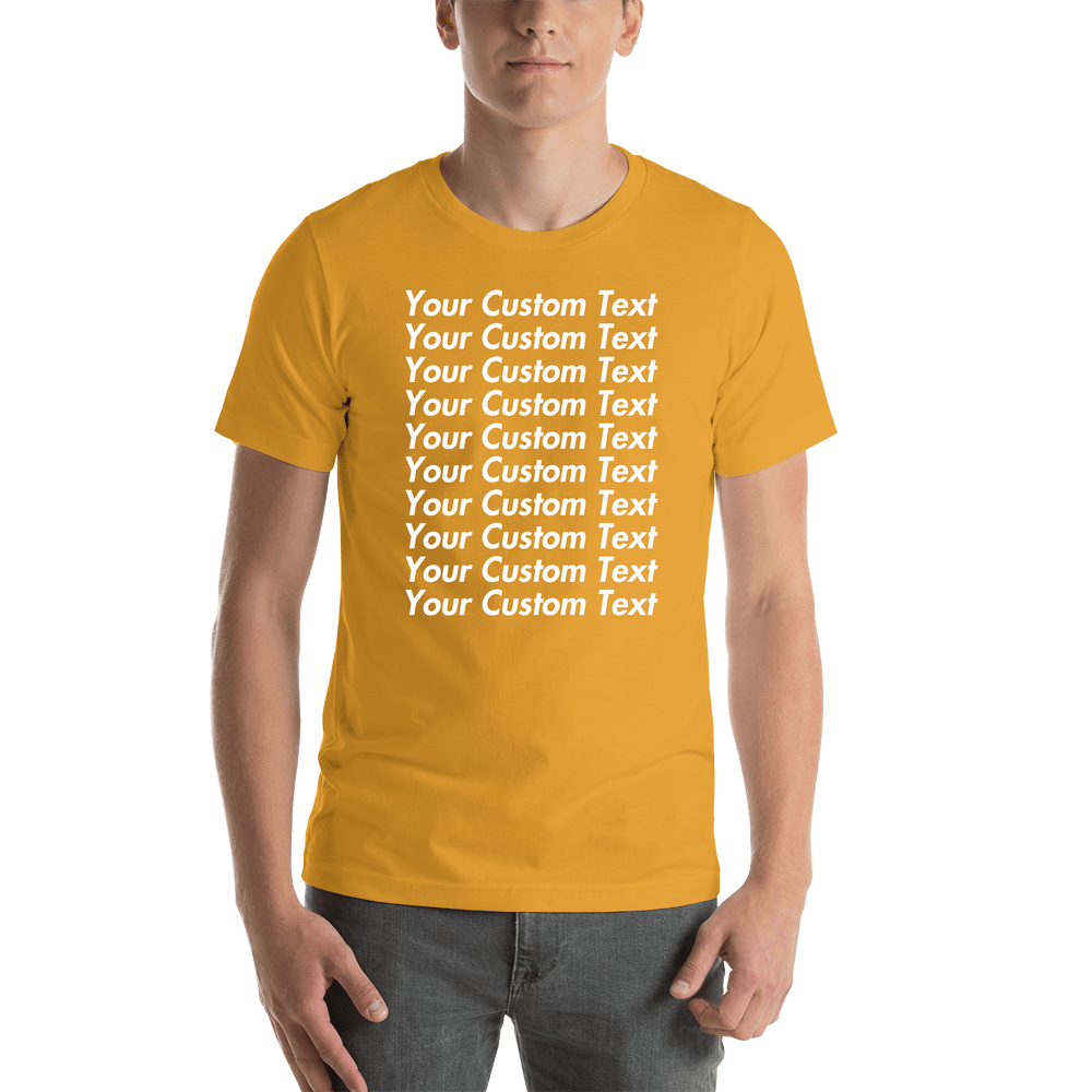 Personalized All Over Text T-Shirt - Mustard - Your Custom Text - Shirt View