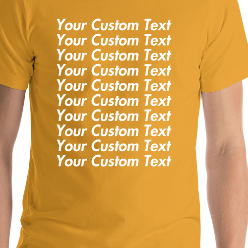 Personalized All Over Text T-Shirt - Mustard - Your Custom Text - Shirt Close-Up View