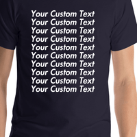 Thumbnail for Personalized All Over Text T-Shirt - Navy - Your Custom Text - Shirt Close-Up View