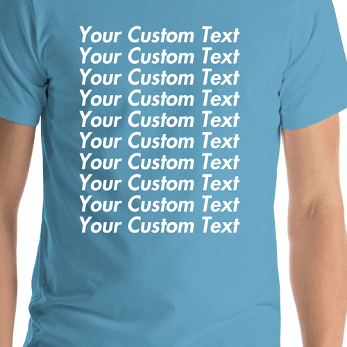 Personalized All Over Text T-Shirt - Ocean Blue - Your Custom Text - Shirt Close-Up View