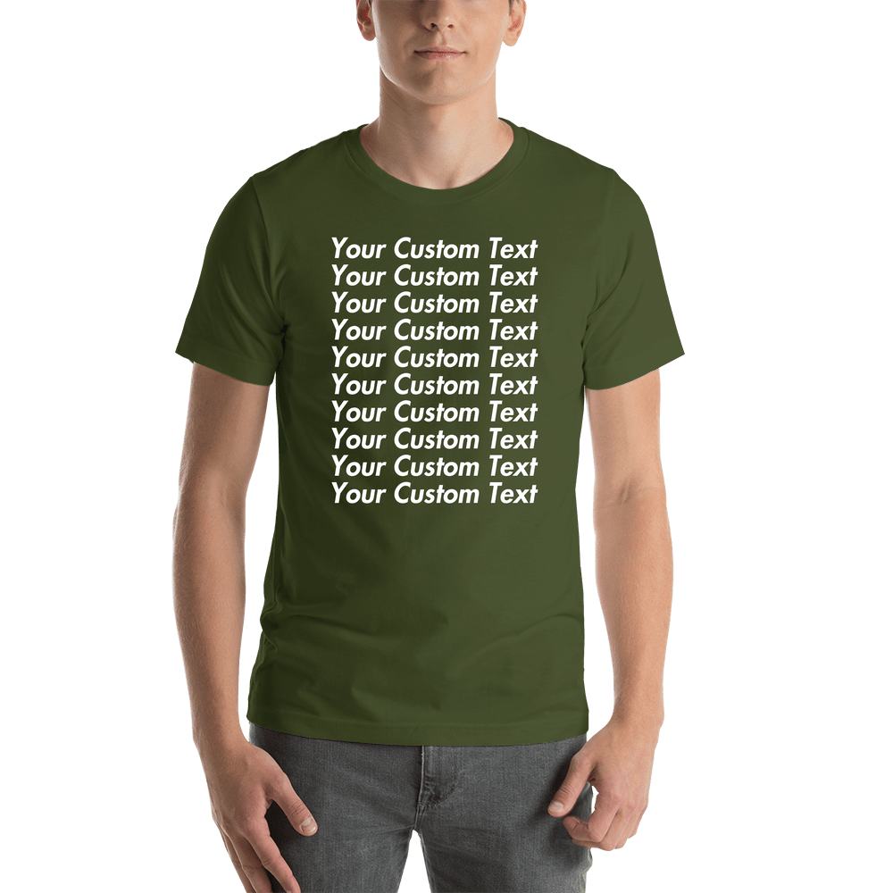 Personalized All Over Text T-Shirt - Olive - Your Custom Text - Shirt View