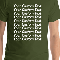 Thumbnail for Personalized All Over Text T-Shirt - Olive - Your Custom Text - Shirt Close-Up View