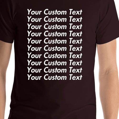 Personalized All Over Text T-Shirt - Oxblood Black - Your Custom Text - Shirt Close-Up View