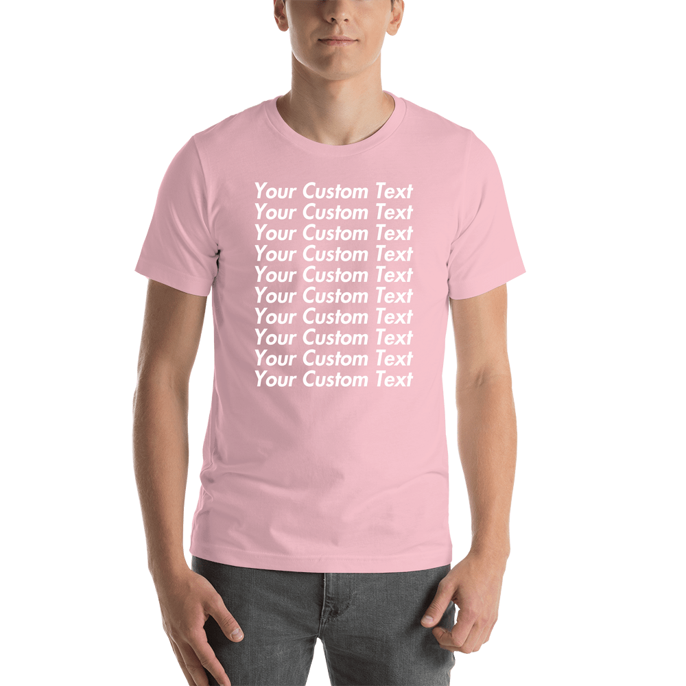 Personalized All Over Text T-Shirt - Pink - Your Custom Text - Shirt View