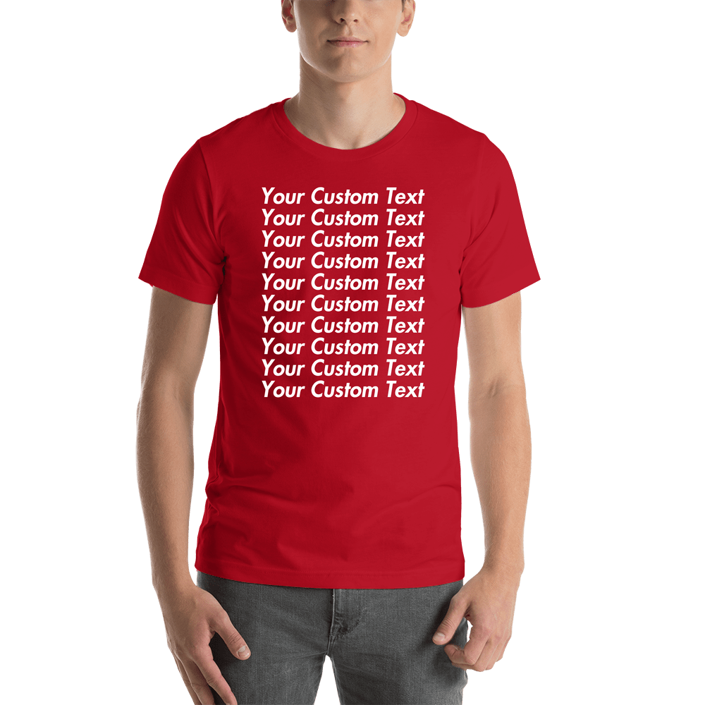 Personalized All Over Text T-Shirt - Red - Your Custom Text - Shirt View