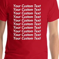 Thumbnail for Personalized All Over Text T-Shirt - Red - Your Custom Text - Shirt Close-Up View