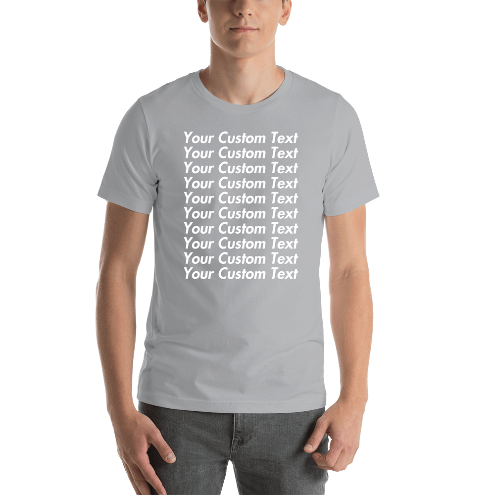 Personalized All Over Text T-Shirt - Silver - Your Custom Text - Shirt View