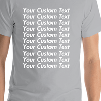 Thumbnail for Personalized All Over Text T-Shirt - Silver - Your Custom Text - Shirt Close-Up View