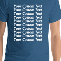 Thumbnail for Personalized All Over Text T-Shirt - Steel Blue - Your Custom Text - Shirt Close-Up View