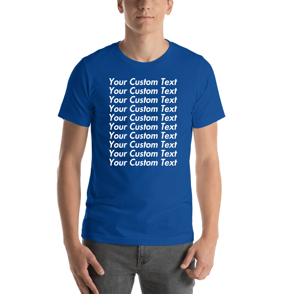 Personalized All Over Text T-Shirt - True Royal Blue - Your Custom Text - Shirt View