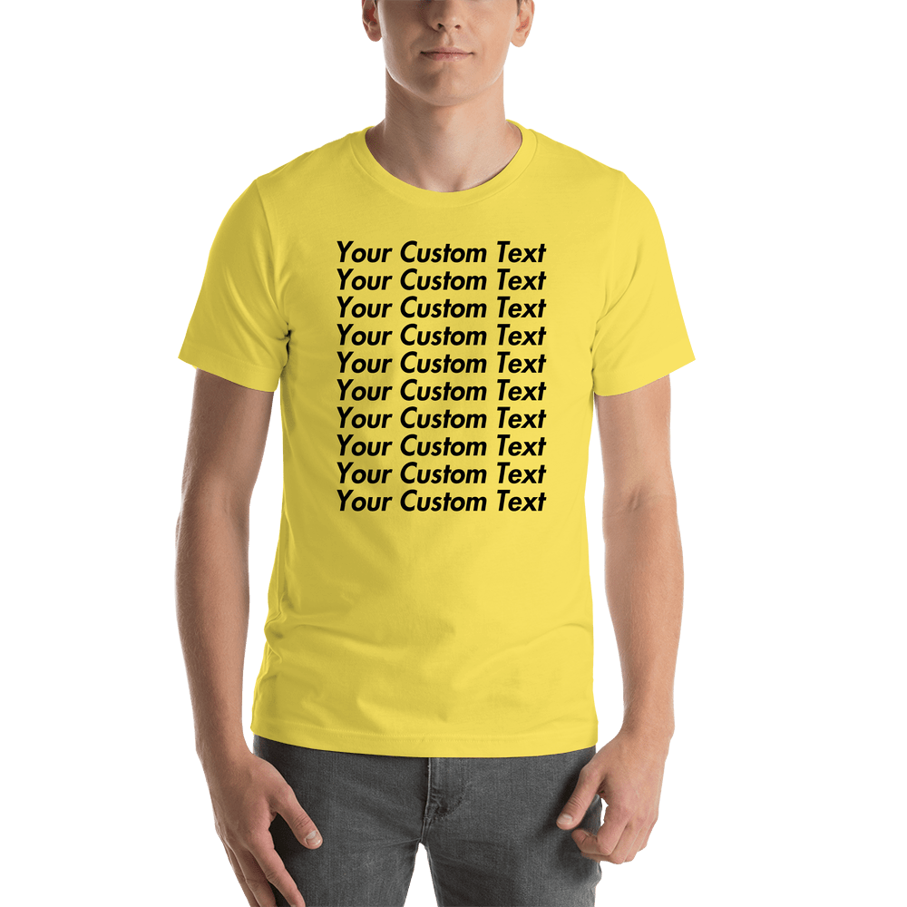 Personalized All Over Text T-Shirt - Yellow - Your Custom Text - Shirt View