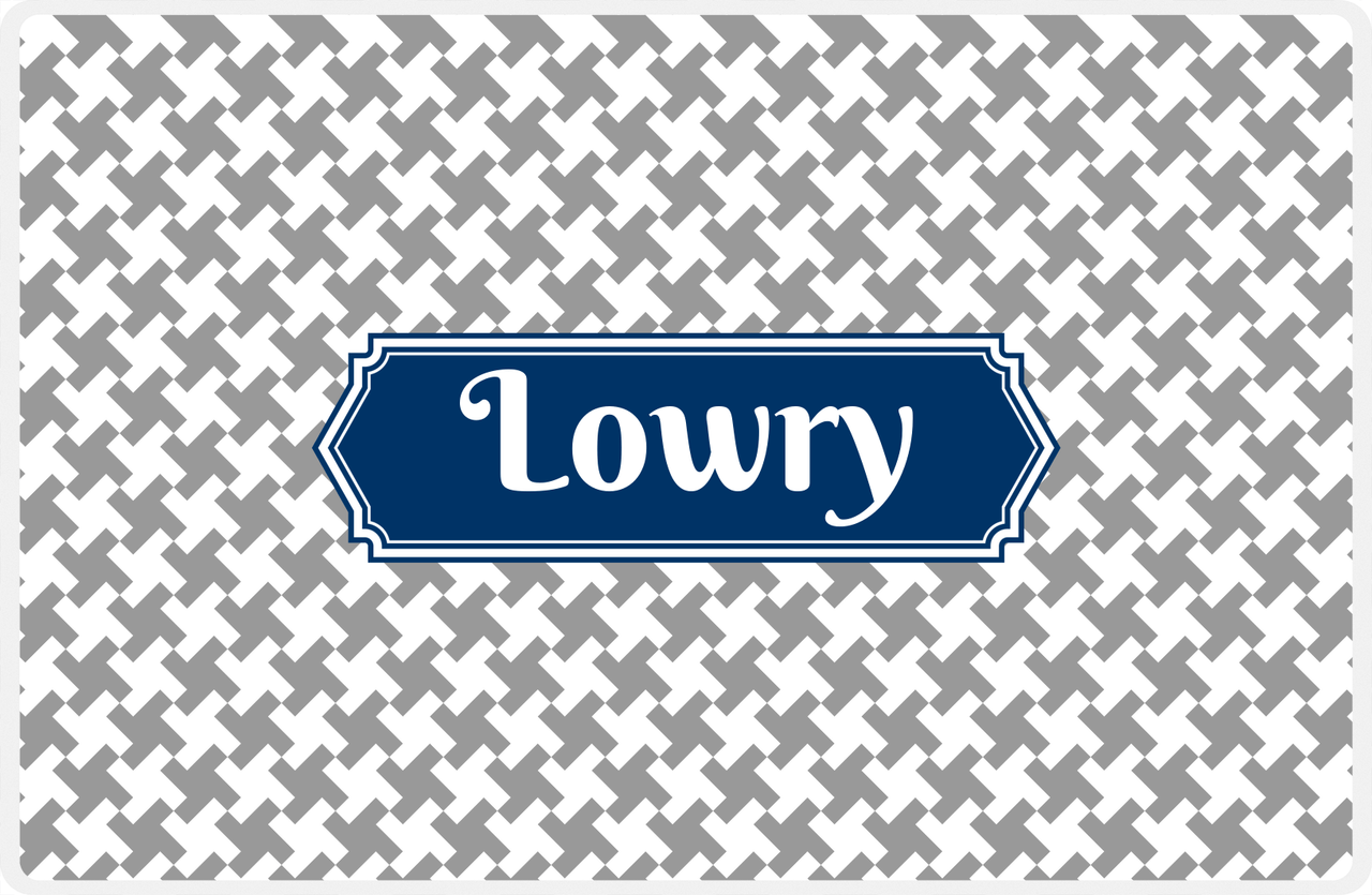 Personalized Alternate Houndstooth Placemat - Light Grey and White - Navy Decorative Rectangle Frame -  View