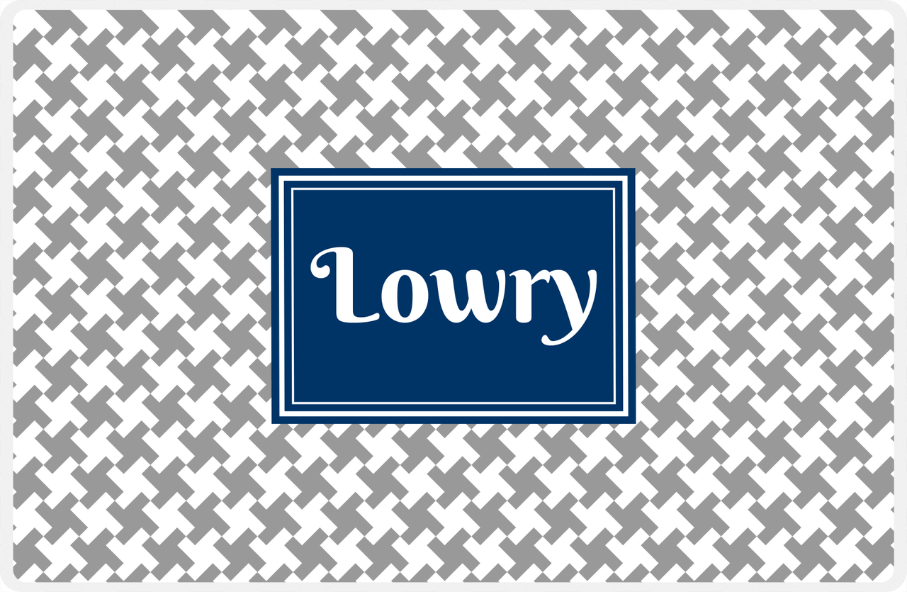 Personalized Alternate Houndstooth Placemat - Light Grey and White - Navy Rectangle Frame -  View