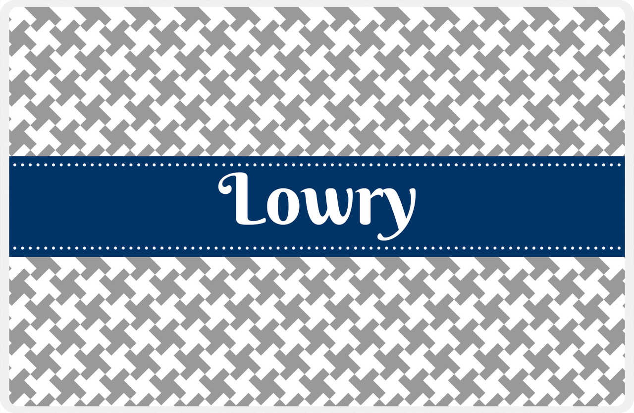 Personalized Alternate Houndstooth Placemat - Light Grey and White - Navy Ribbon Frame -  View