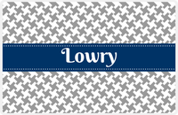 Thumbnail for Personalized Alternate Houndstooth Placemat - Light Grey and White - Navy Ribbon Frame -  View