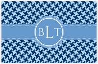 Thumbnail for Personalized Alternate Houndstooth Placemat - Navy and Light Blue - Glacier Circle Frame with Ribbon -  View