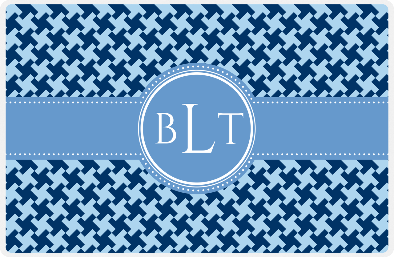 Personalized Alternate Houndstooth Placemat - Navy and Light Blue - Glacier Circle Frame with Ribbon -  View