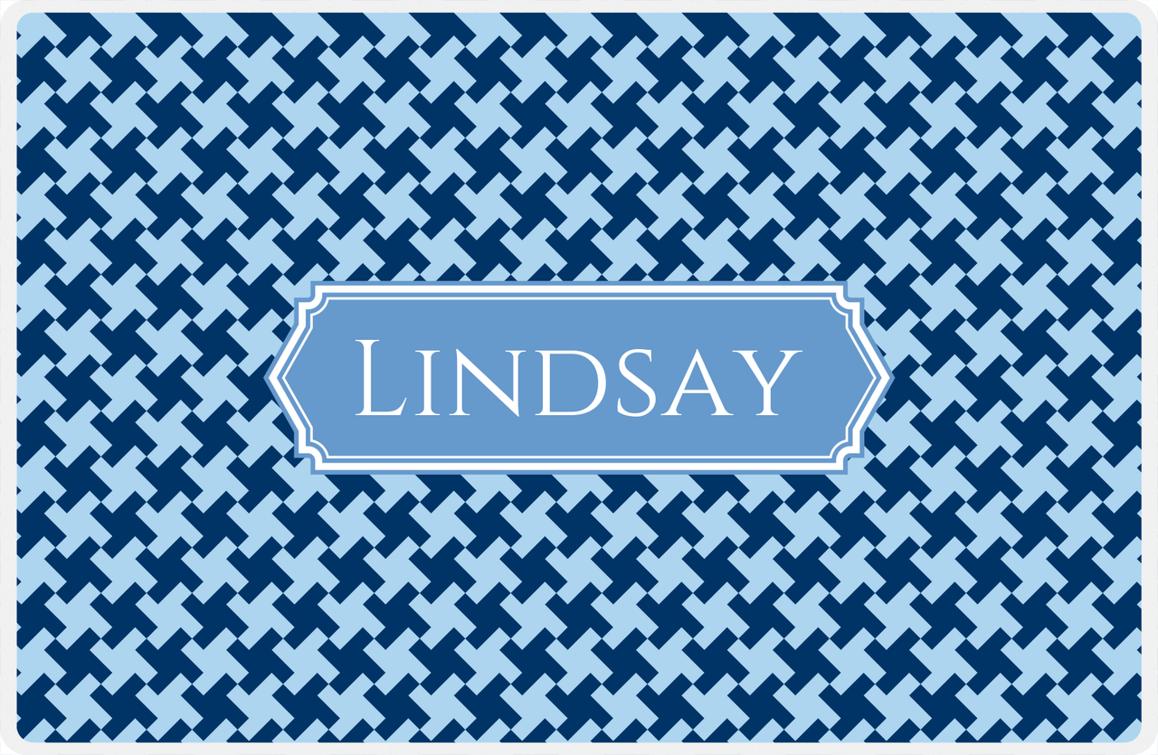Personalized Alternate Houndstooth Placemat - Navy and Light Blue - Glacier Decorative Rectangle Frame -  View