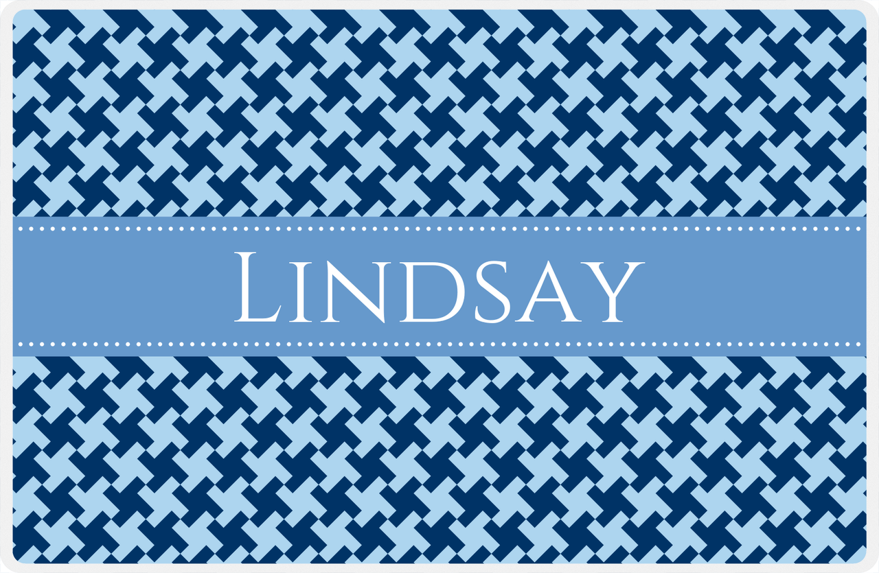 Personalized Alternate Houndstooth Placemat - Navy and Light Blue - Glacier Ribbon Frame -  View