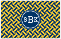 Thumbnail for Personalized Alternate Houndstooth Placemat - Navy and Mustard - Navy Circle Frame -  View