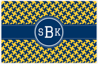 Thumbnail for Personalized Alternate Houndstooth Placemat - Navy and Mustard - Navy Circle Frame with Ribbon -  View