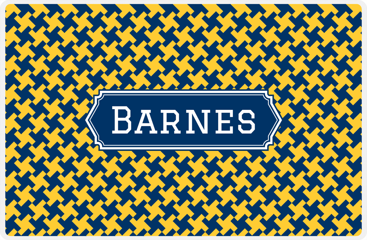 Personalized Alternate Houndstooth Placemat - Navy and Mustard - Navy Decorative Rectangle Frame -  View