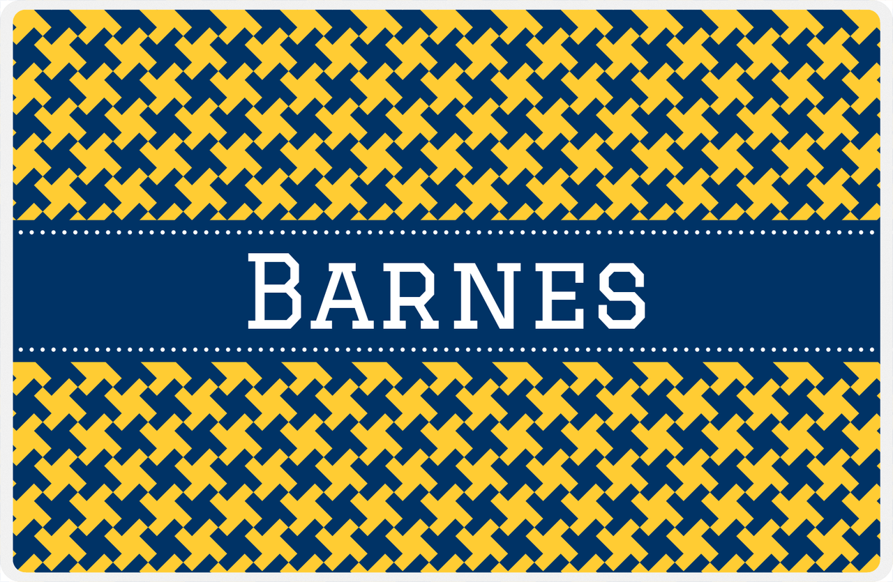 Personalized Alternate Houndstooth Placemat - Navy and Mustard - Navy Ribbon Frame -  View
