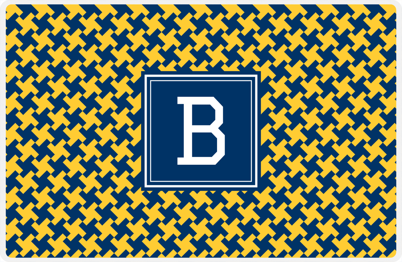 Personalized Alternate Houndstooth Placemat - Navy and Mustard - Navy Square Frame -  View