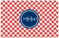 Thumbnail for Personalized Alternate Houndstooth Placemat - Cherry Red and White - Navy Circle Frame -  View