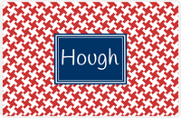 Thumbnail for Personalized Alternate Houndstooth Placemat - Cherry Red and White - Navy Rectangle Frame -  View