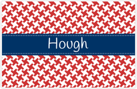 Thumbnail for Personalized Alternate Houndstooth Placemat - Cherry Red and White - Navy Ribbon Frame -  View