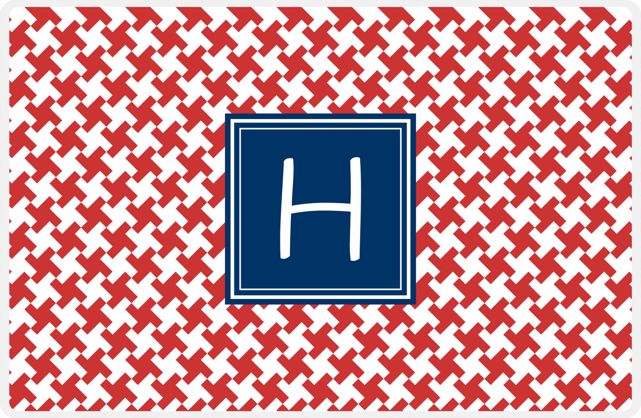 Personalized Alternate Houndstooth Placemat - Cherry Red and White - Navy Square Frame -  View