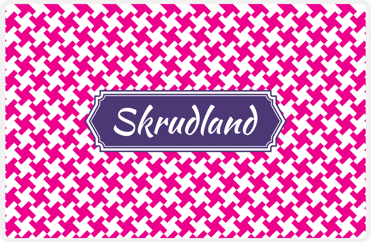 Personalized Alternate Houndstooth Placemat - Hot Pink and White - Indigo Decorative Rectangle Frame -  View